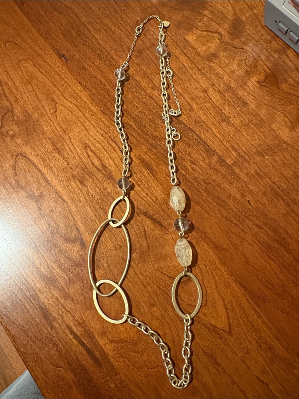 Gold Link Chain Necklace with Stone Accents - Women Jewelry